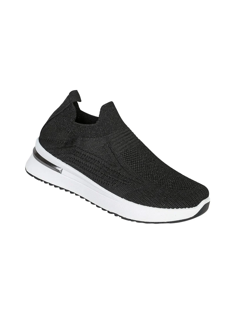 Sneakers donna slip on in maglia con zeppa - nero