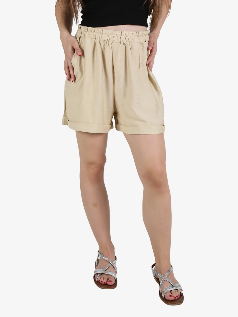 Shorts donna con risvolto - beige