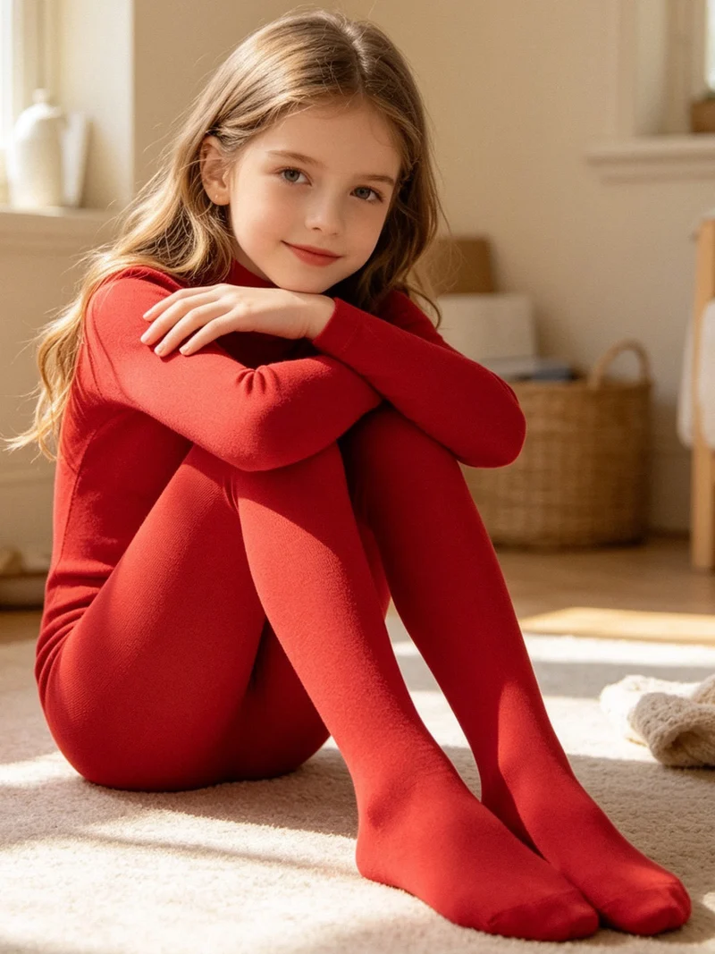 Collant da bambina in cotone - rosso