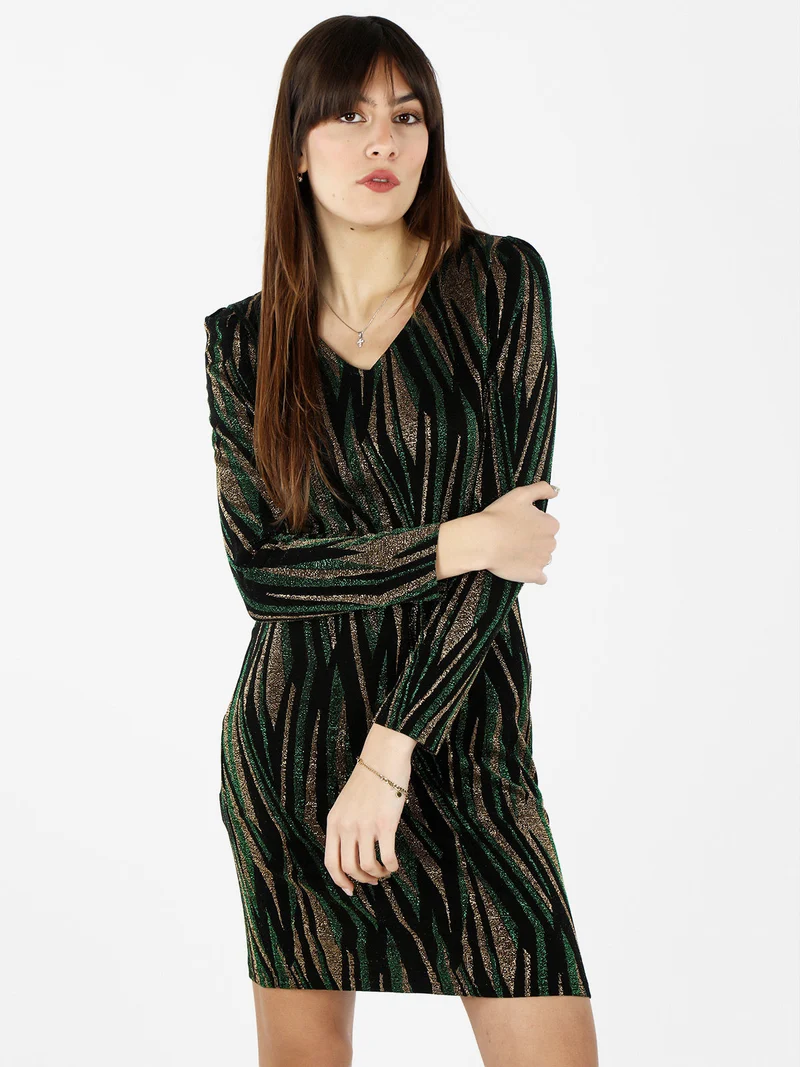 Abito donna a scollo a V con lurex - verde