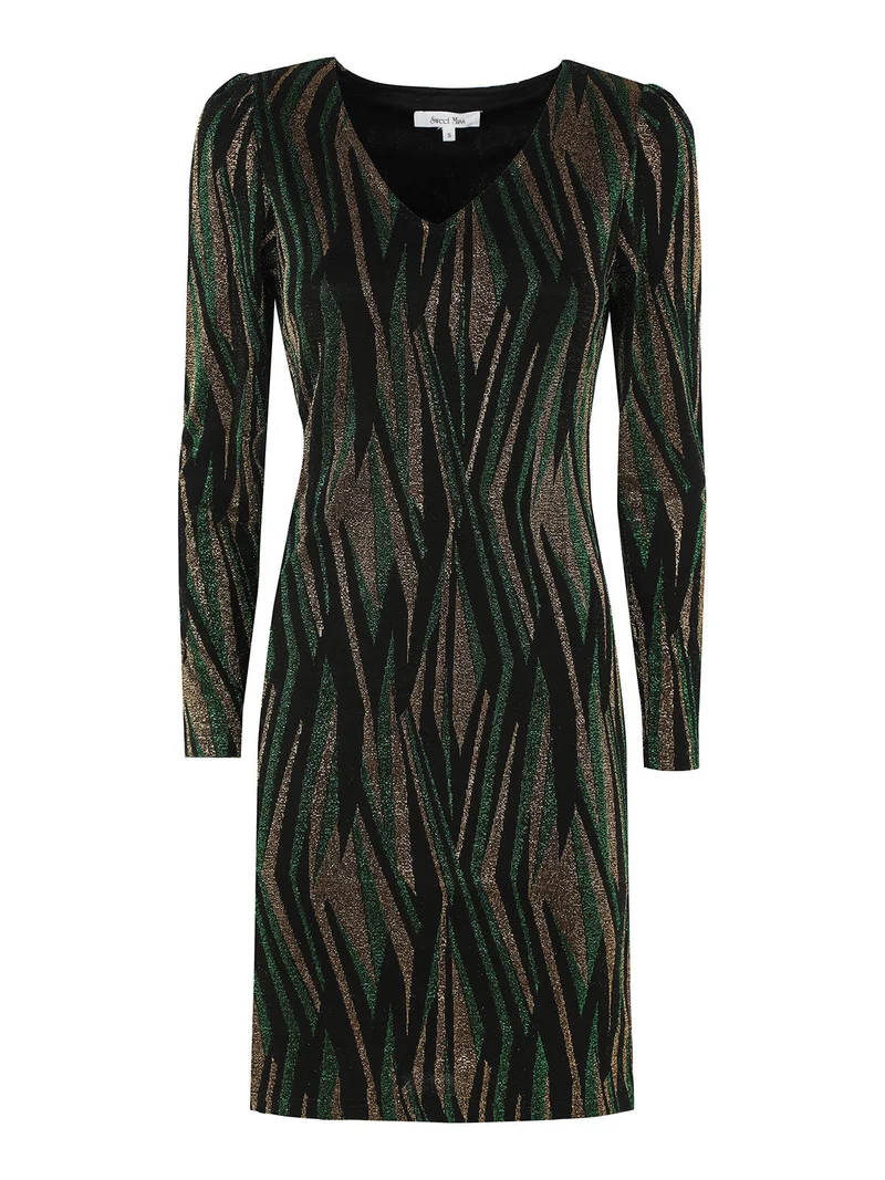 Abito donna a scollo a V con lurex - verde