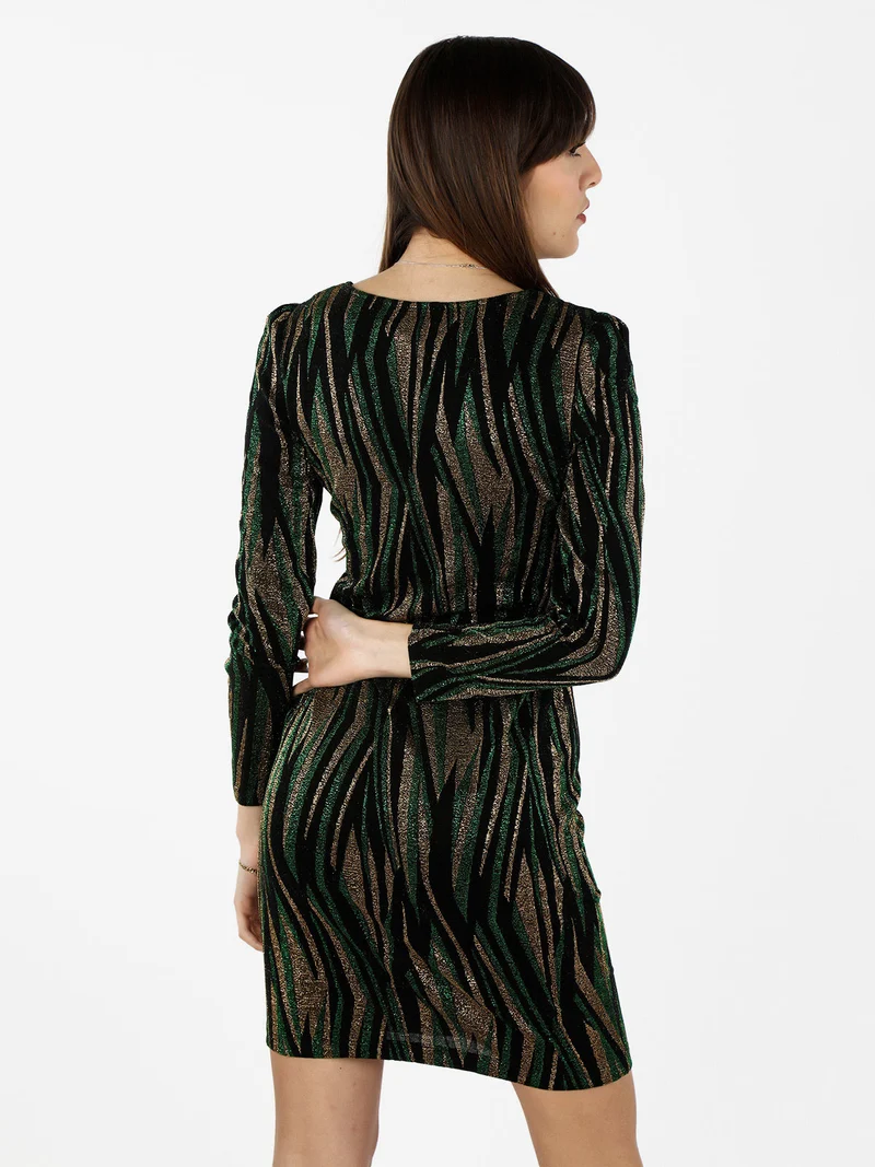 Abito donna a scollo a V con lurex - verde