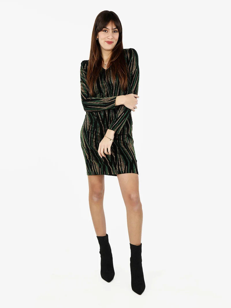 Abito donna a scollo a V con lurex - verde