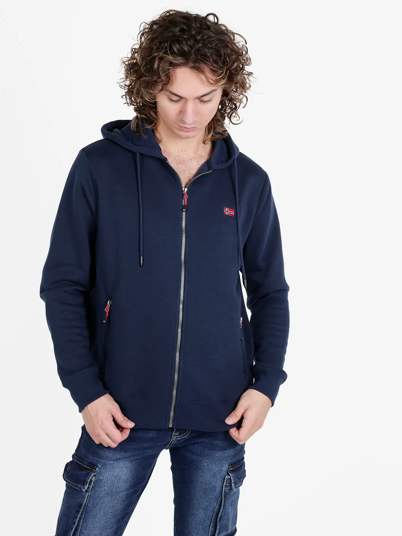 Felpa da uomo con cappuccio e zip - blu scuro