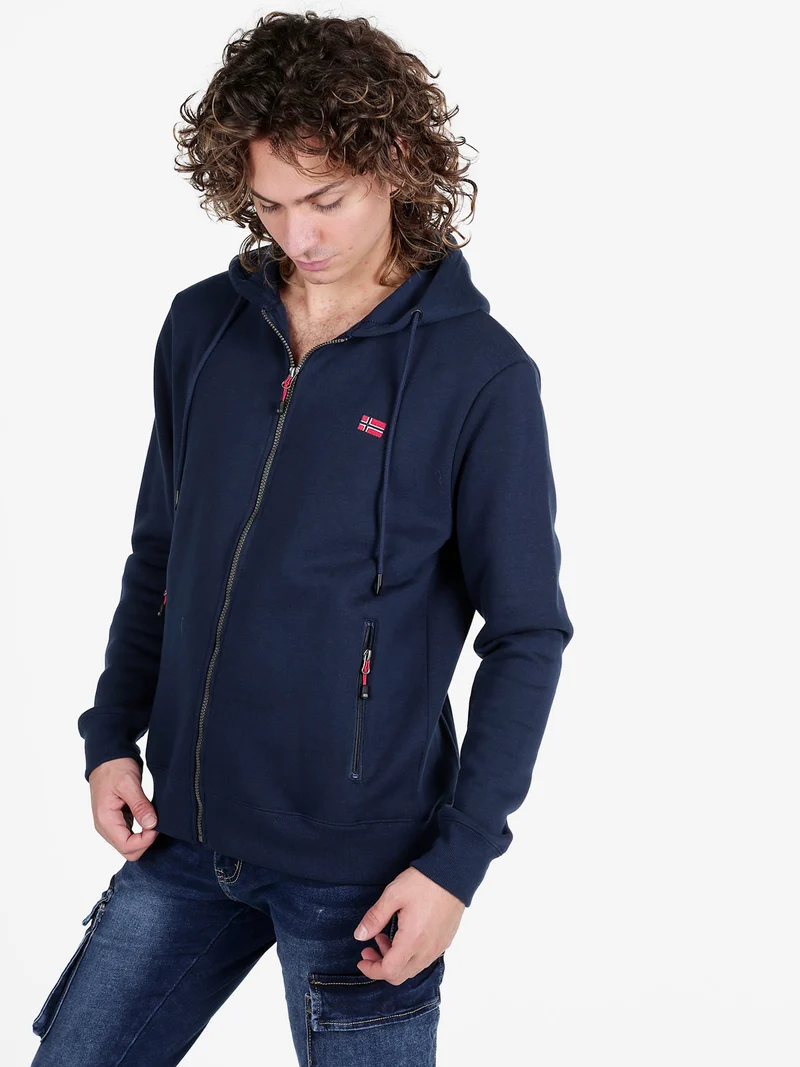Felpa da uomo con cappuccio e zip - blu scuro