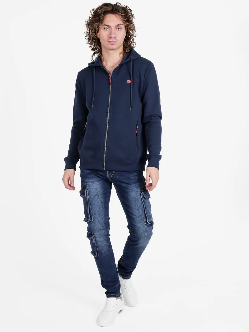 Felpa da uomo con cappuccio e zip - blu scuro