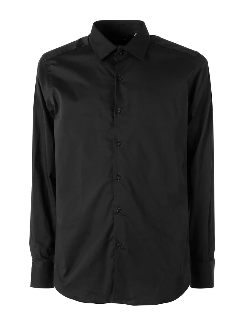 Camicia da uomo slim fit in cotone a maniche lunghe - nero