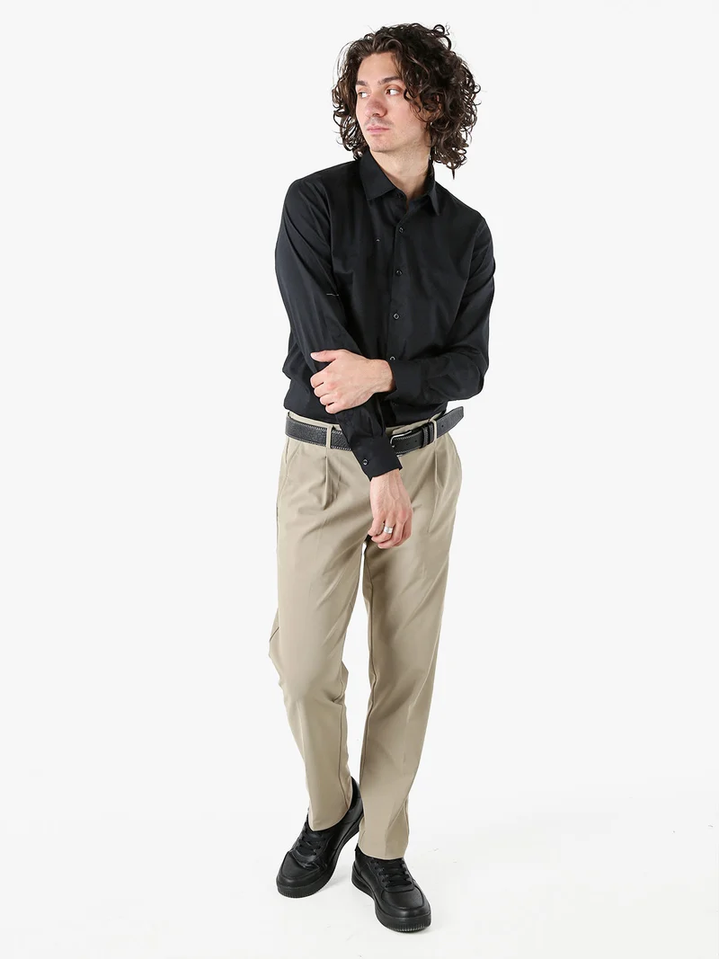 Camicia da uomo slim fit in cotone a maniche lunghe - nero