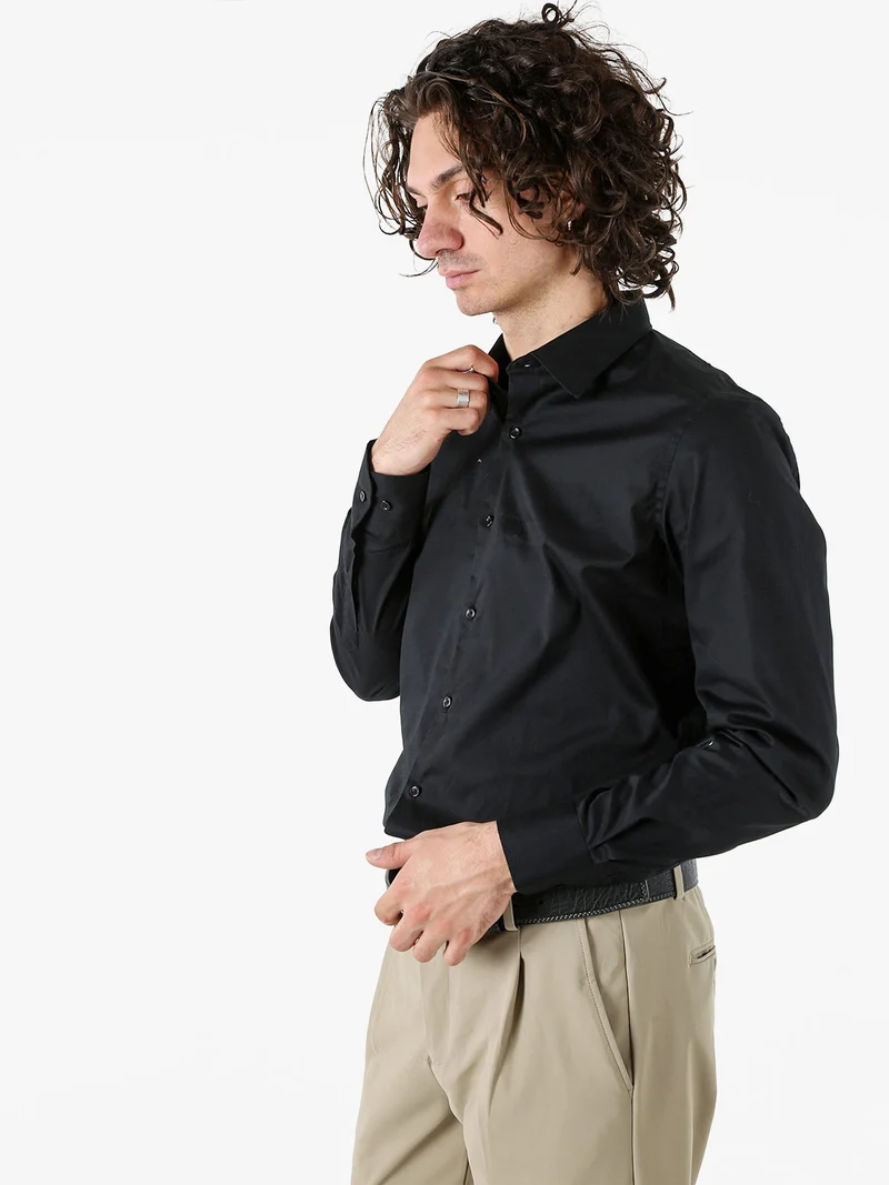 Camicia da uomo slim fit in cotone a maniche lunghe - nero