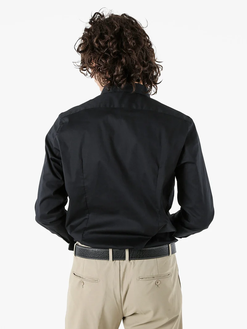 Camicia da uomo slim fit in cotone a maniche lunghe - nero