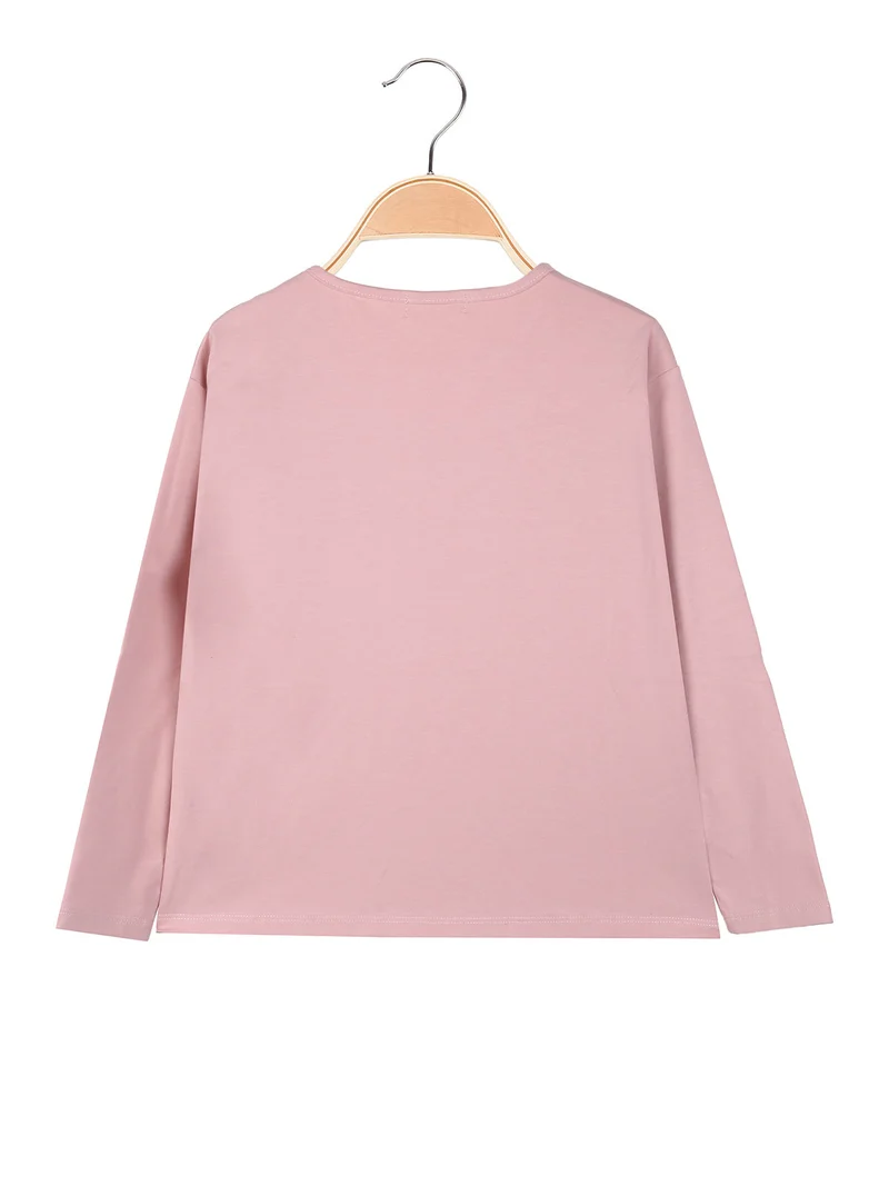 T-shirt da ragazza a maniche lunghe con finto taschino di strass - rosa
