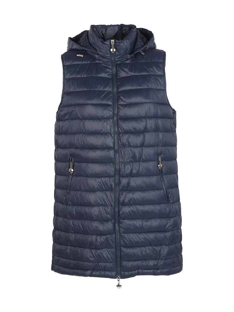 Gilet donna imbottito con cappuccio e zip tagie forti - blu scuro