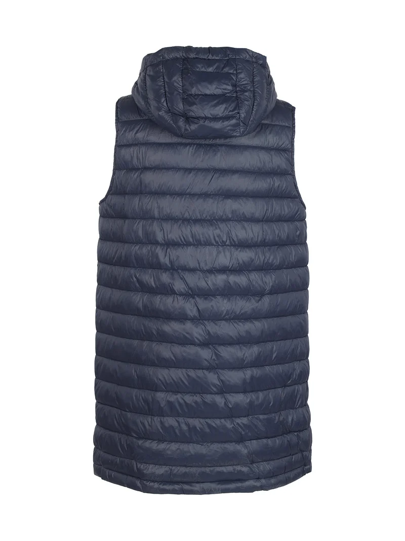 Gilet donna imbottito con cappuccio e zip tagie forti - blu scuro
