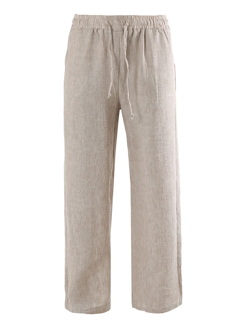 Pantaloni donna leggeri a gamba larga con coulisse - beige