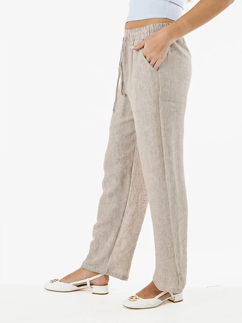 Pantaloni donna leggeri a gamba larga con coulisse - beige