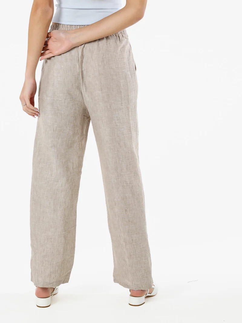 Pantaloni donna leggeri a gamba larga con coulisse - beige