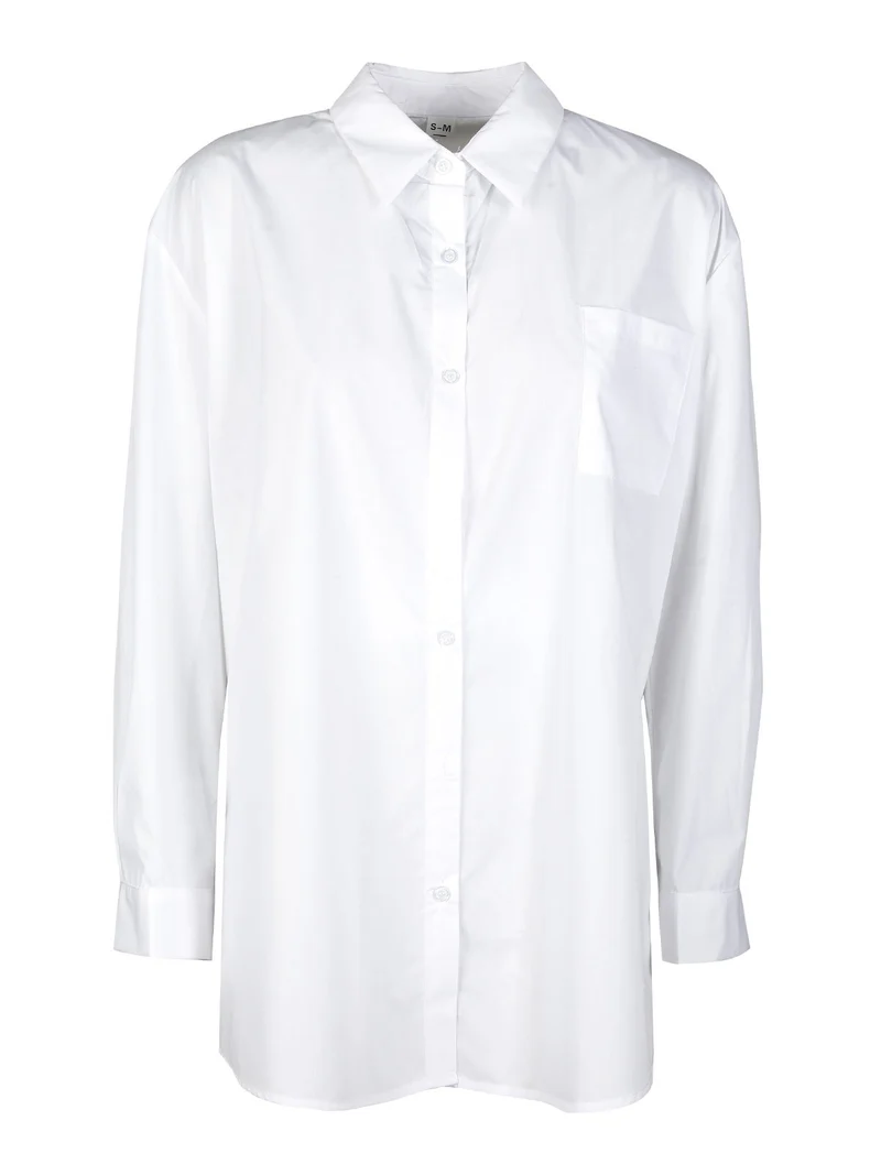 Camicia donna oversize con taschino - bianco