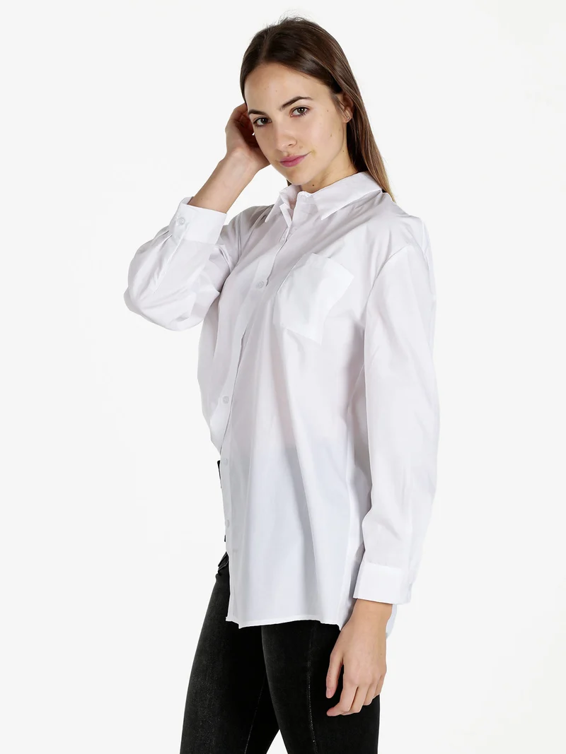 Camicia donna oversize con taschino - bianco