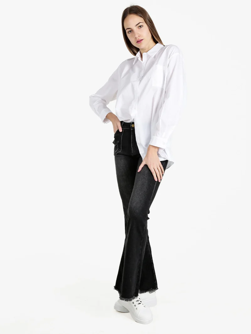 Camicia donna oversize con taschino - bianco