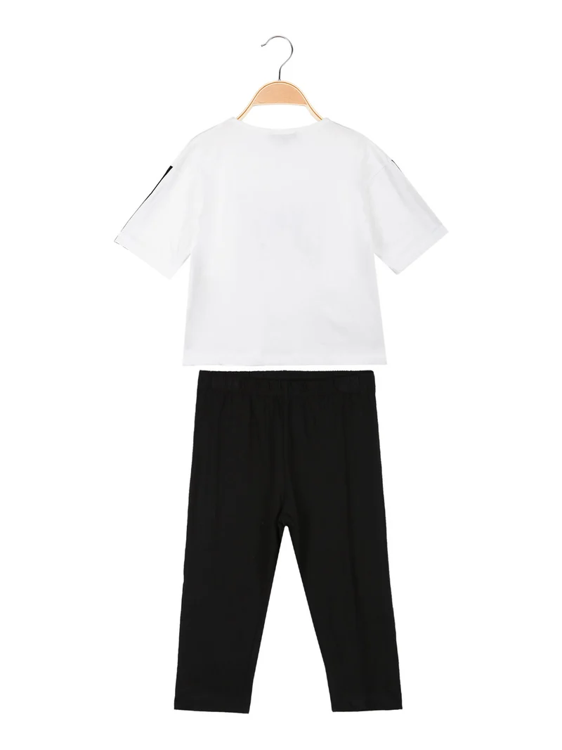 Completo corto da bambina con leggings 3/4 - bianco