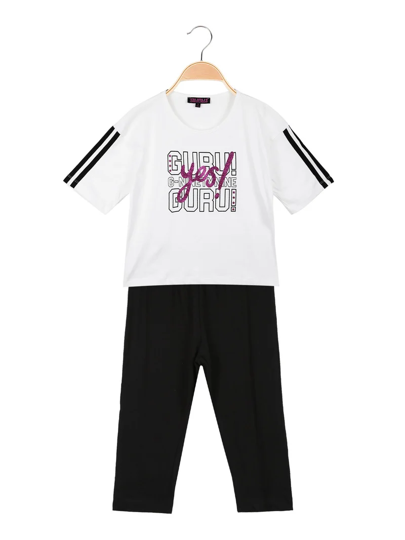 Completo corto da bambina con leggings 3/4 - bianco