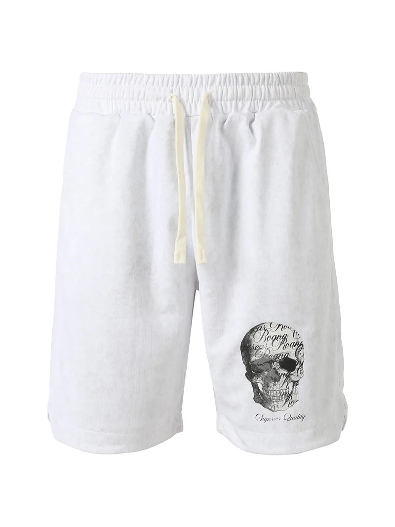 Bermuda da uomo con coulisse e stampa teschio - bianco