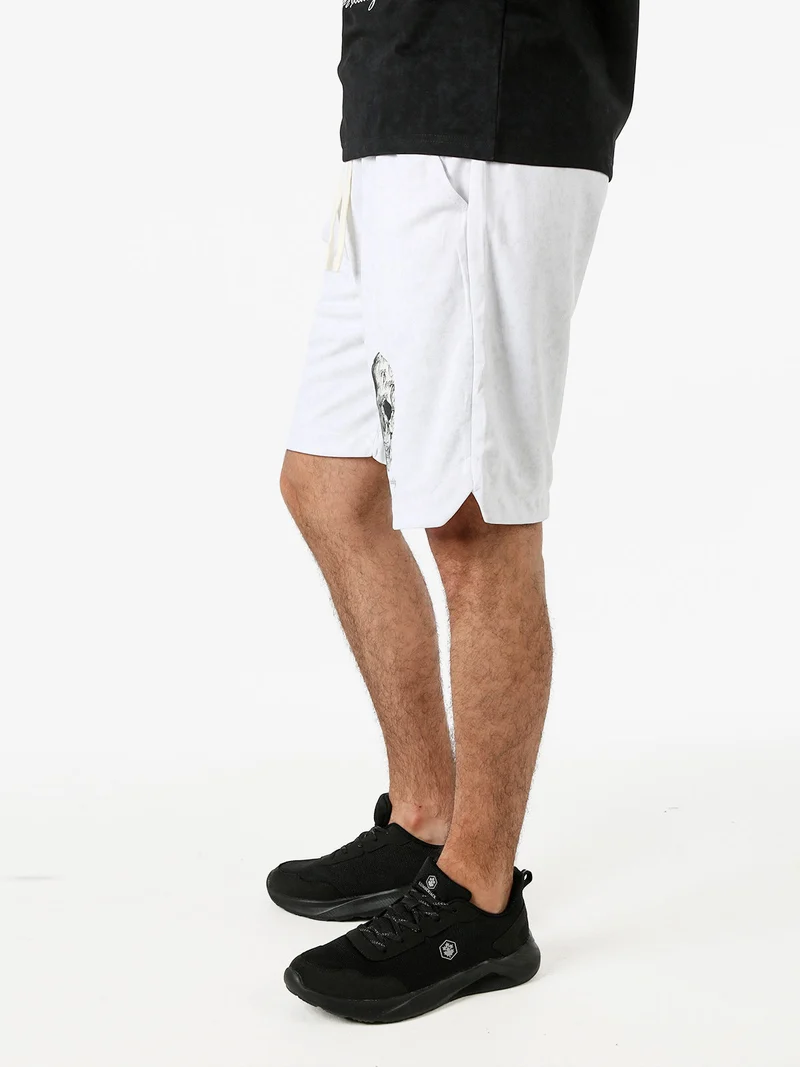 Bermuda da uomo con coulisse e stampa teschio - bianco