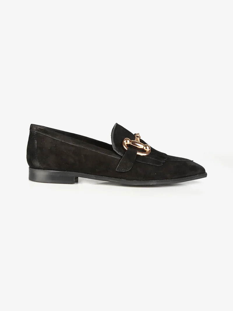 Mocassini donna in pelle con frange - nero