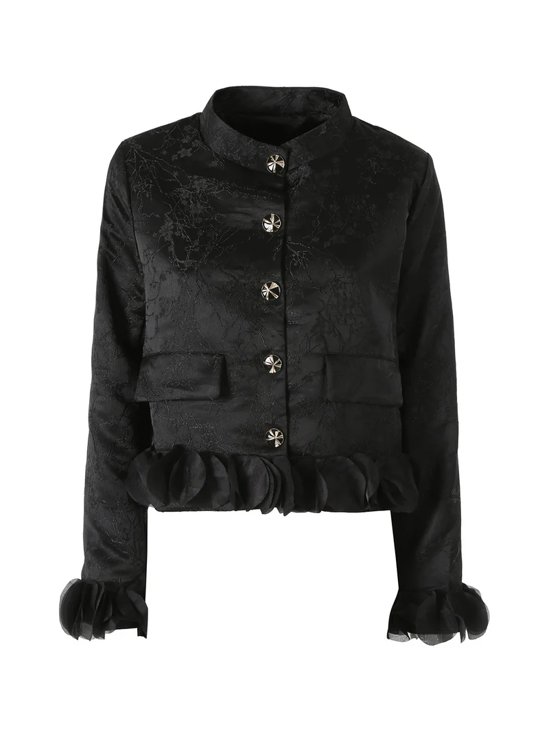Giacca elegante da donna con ricami e volant - nero