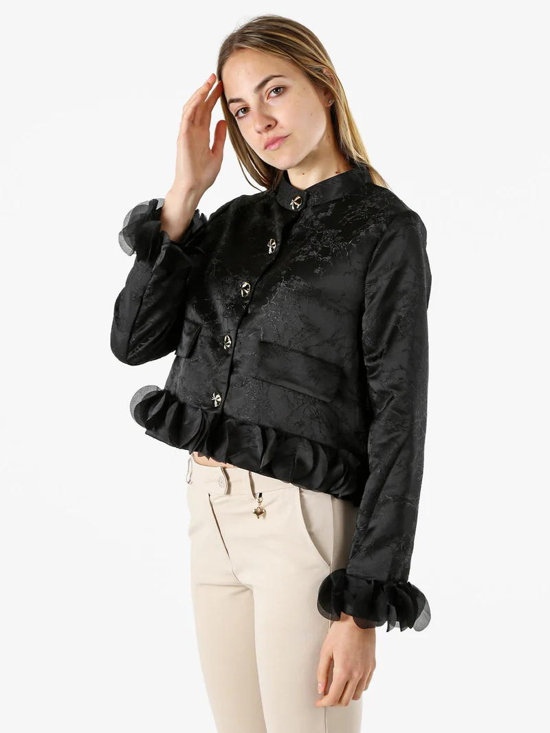 Giacca elegante da donna con ricami e volant - nero