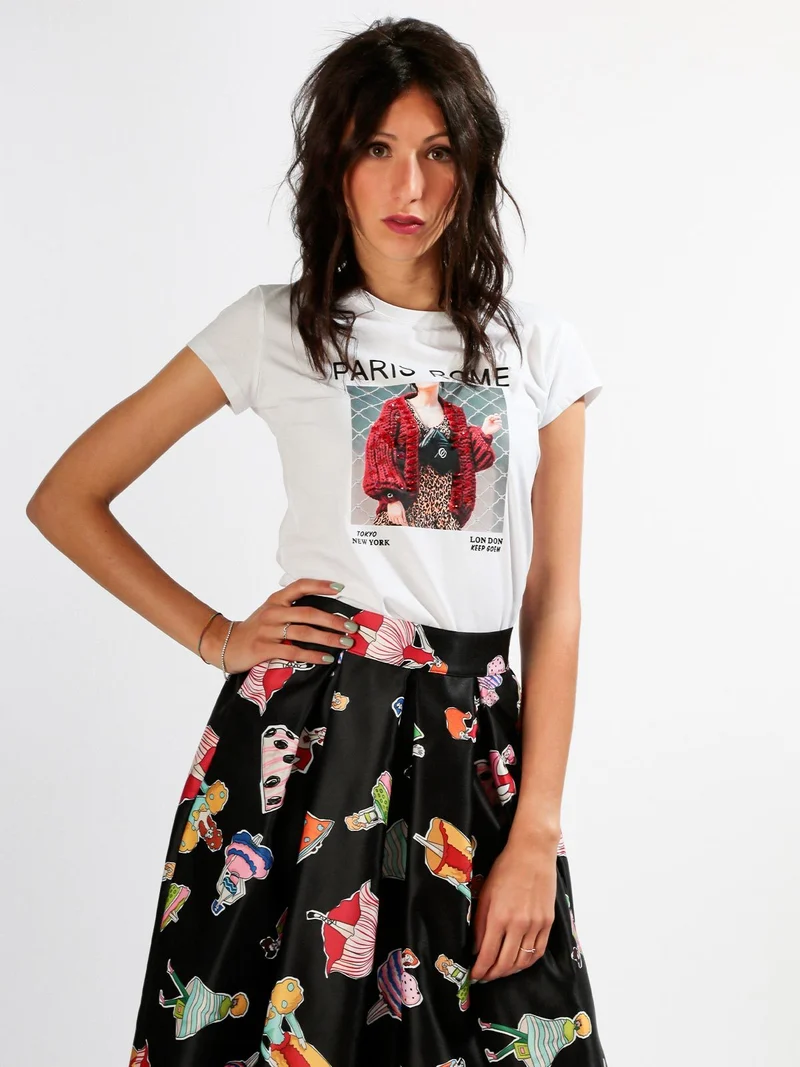 T-shirt manica corta con stampe - bianco