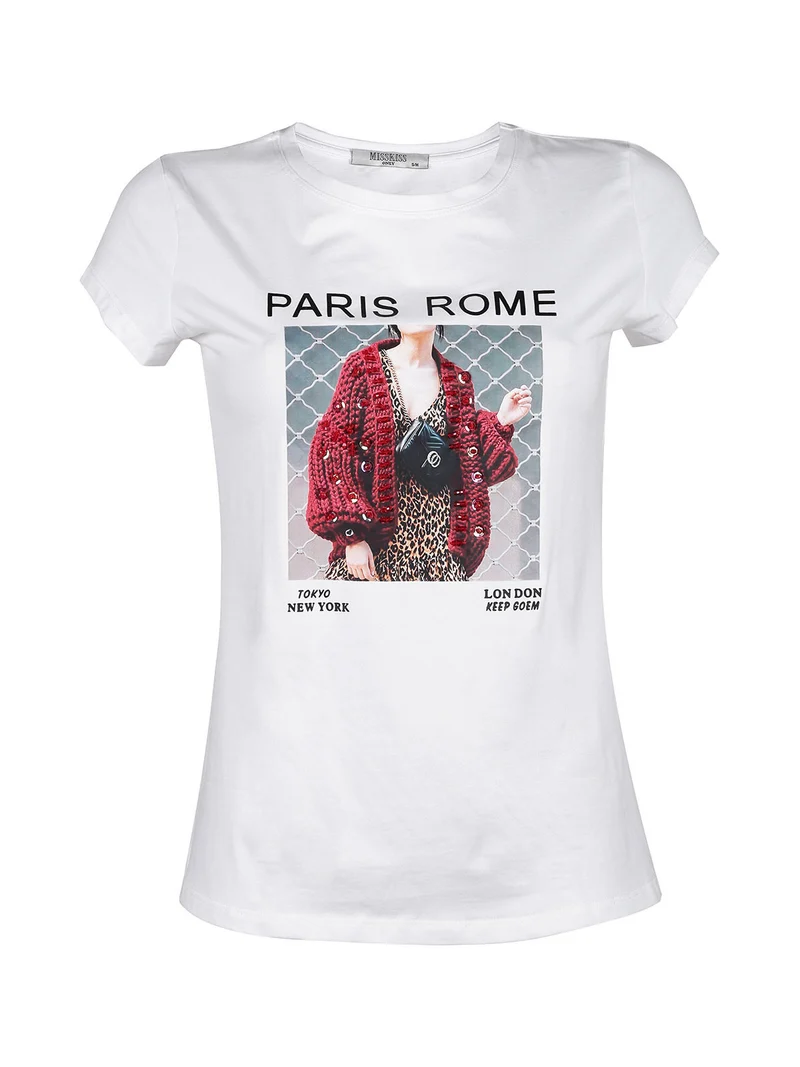 T-shirt manica corta con stampe - bianco