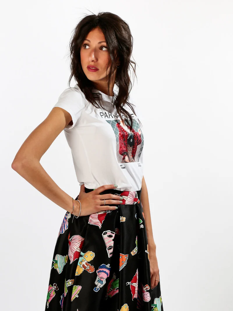 T-shirt manica corta con stampe - bianco