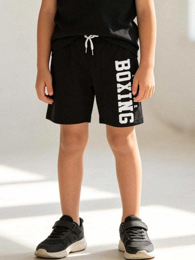 Bermuda sportivi da ragazzo con coulisse e logo - nero