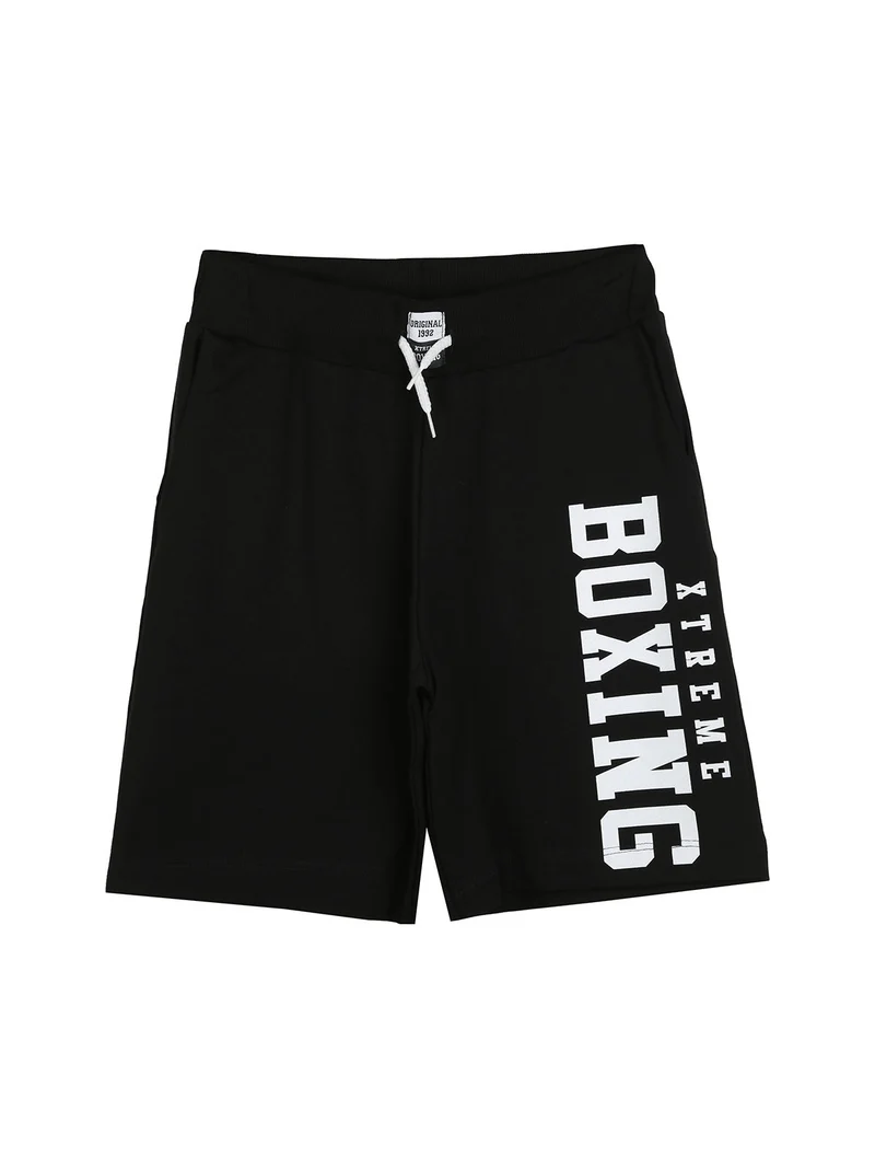 Bermuda sportivi da ragazzo con coulisse e logo - nero