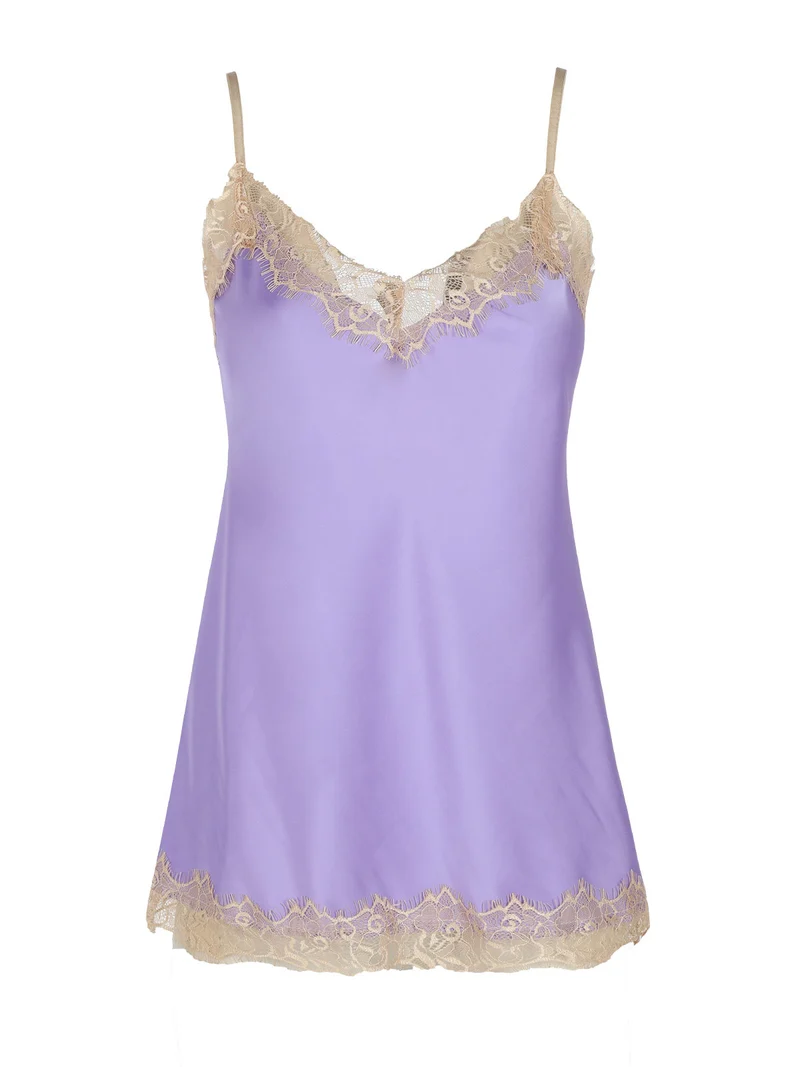 Top donna effetto raso con pizzo - lavanda