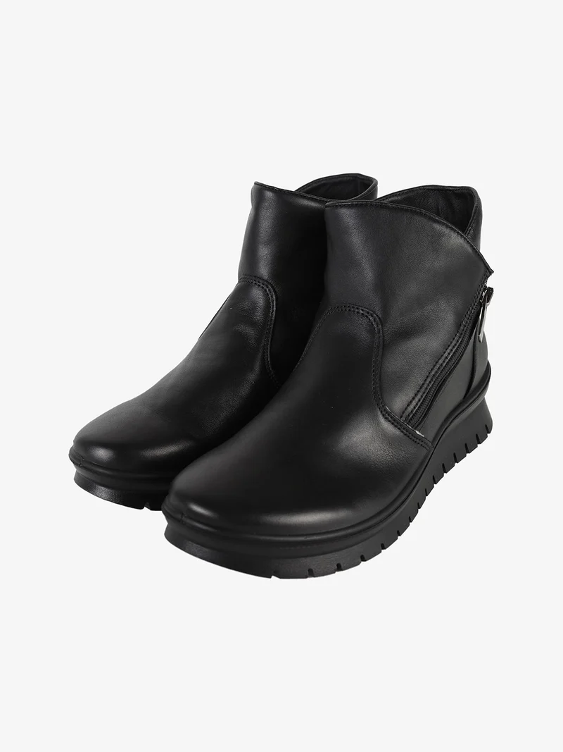 Stivaletti donna in pelle con zeppa - nero