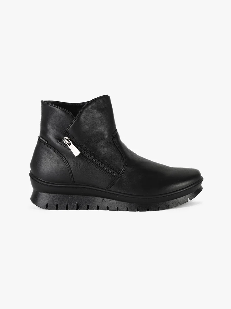 Stivaletti donna in pelle con zeppa - nero