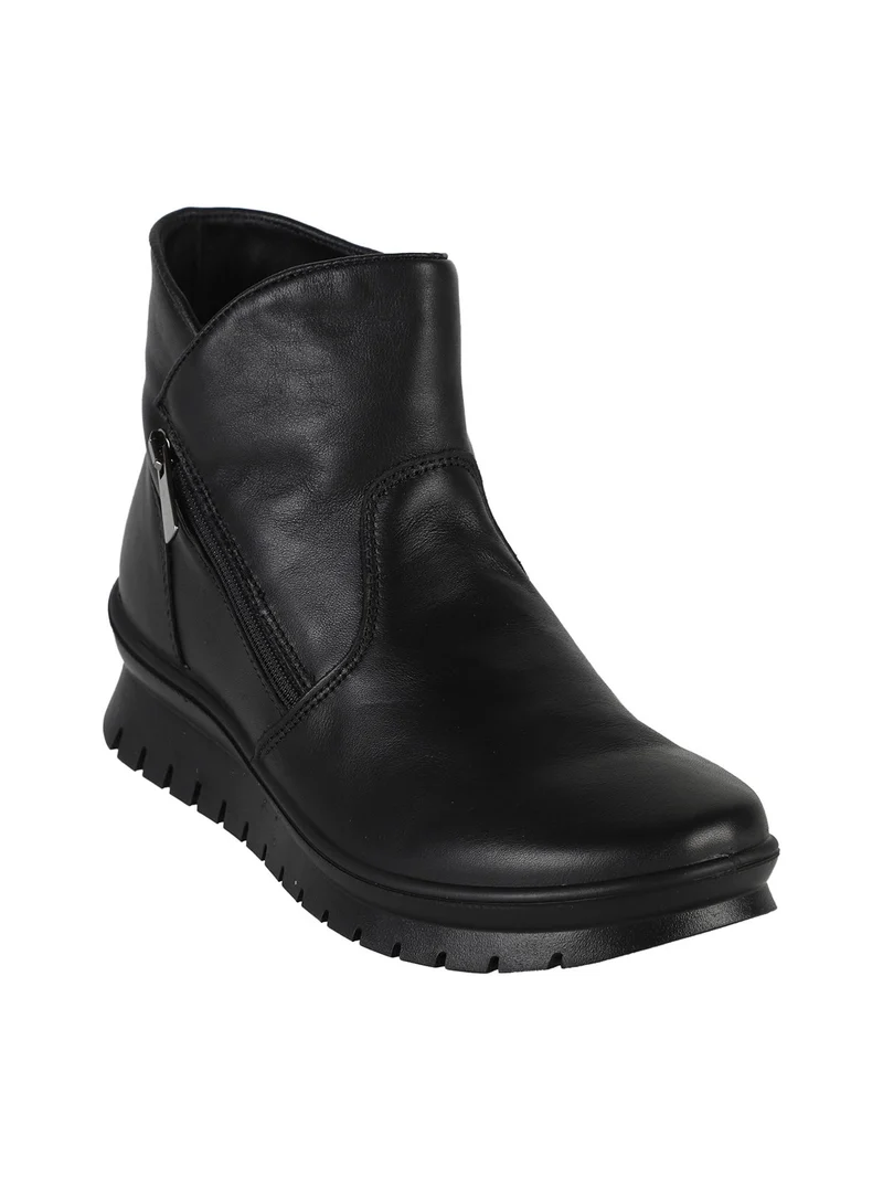 Stivaletti donna in pelle con zeppa - nero