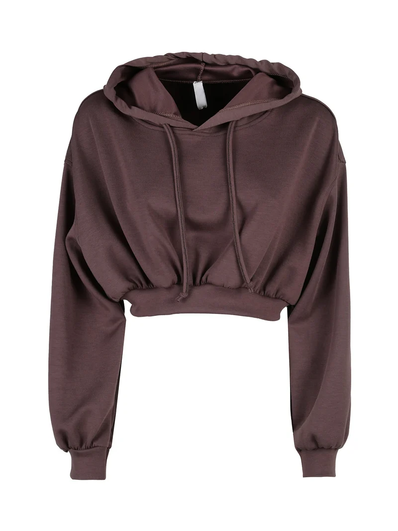 Felpa donna cropped oversize con cappuccio - moro