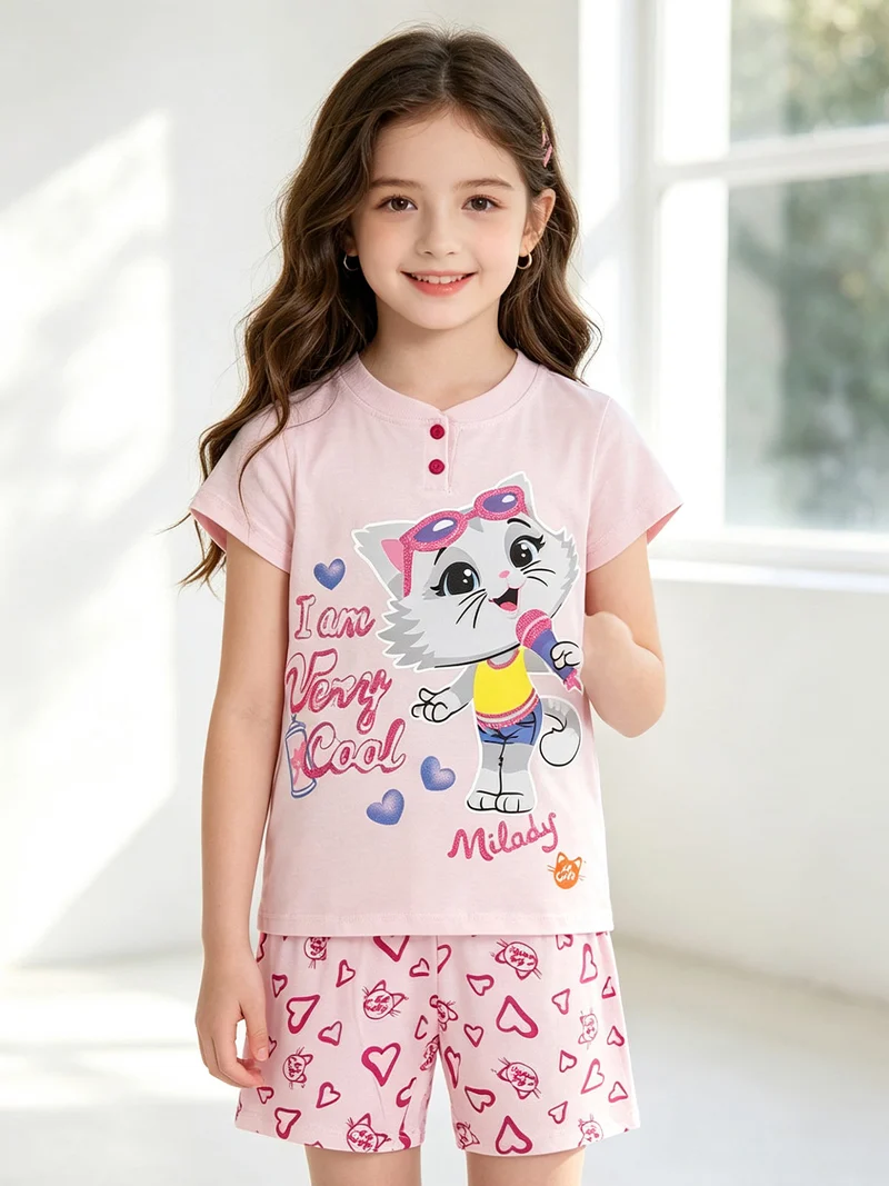 Pigiama corto bambina in cotone - rosa