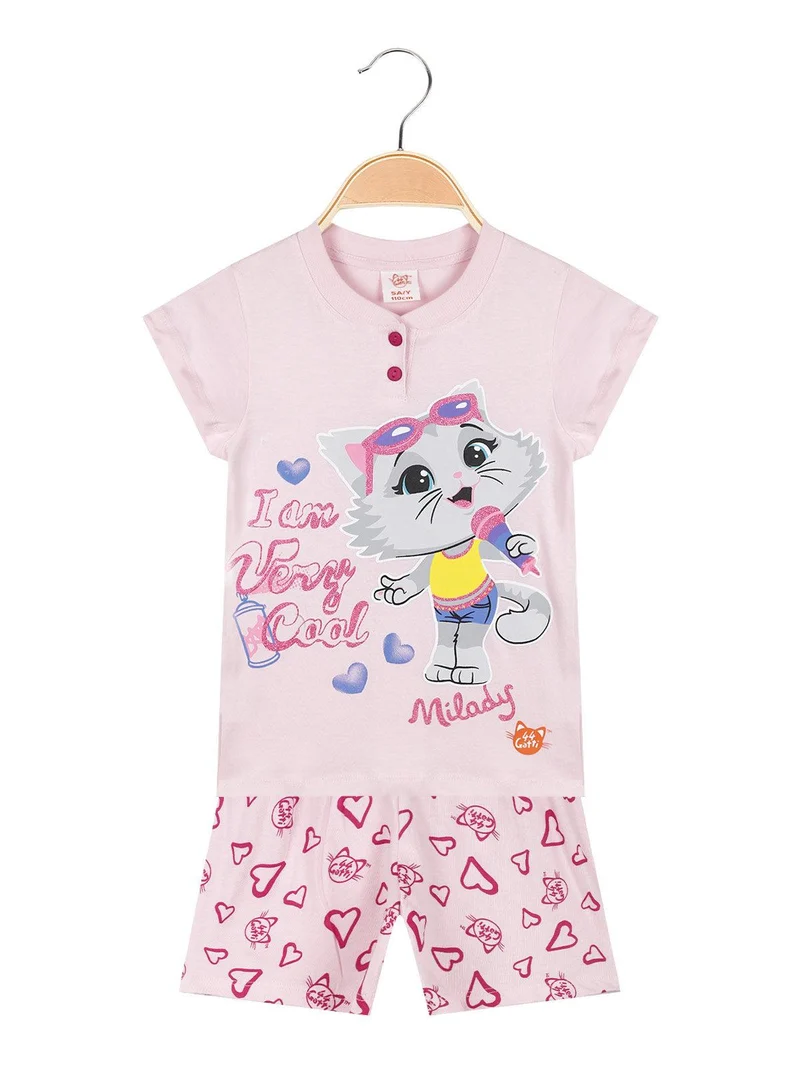 Pigiama corto bambina in cotone - rosa