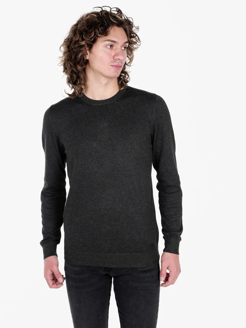 Pullover girocollo da uomo in maglia - antracite