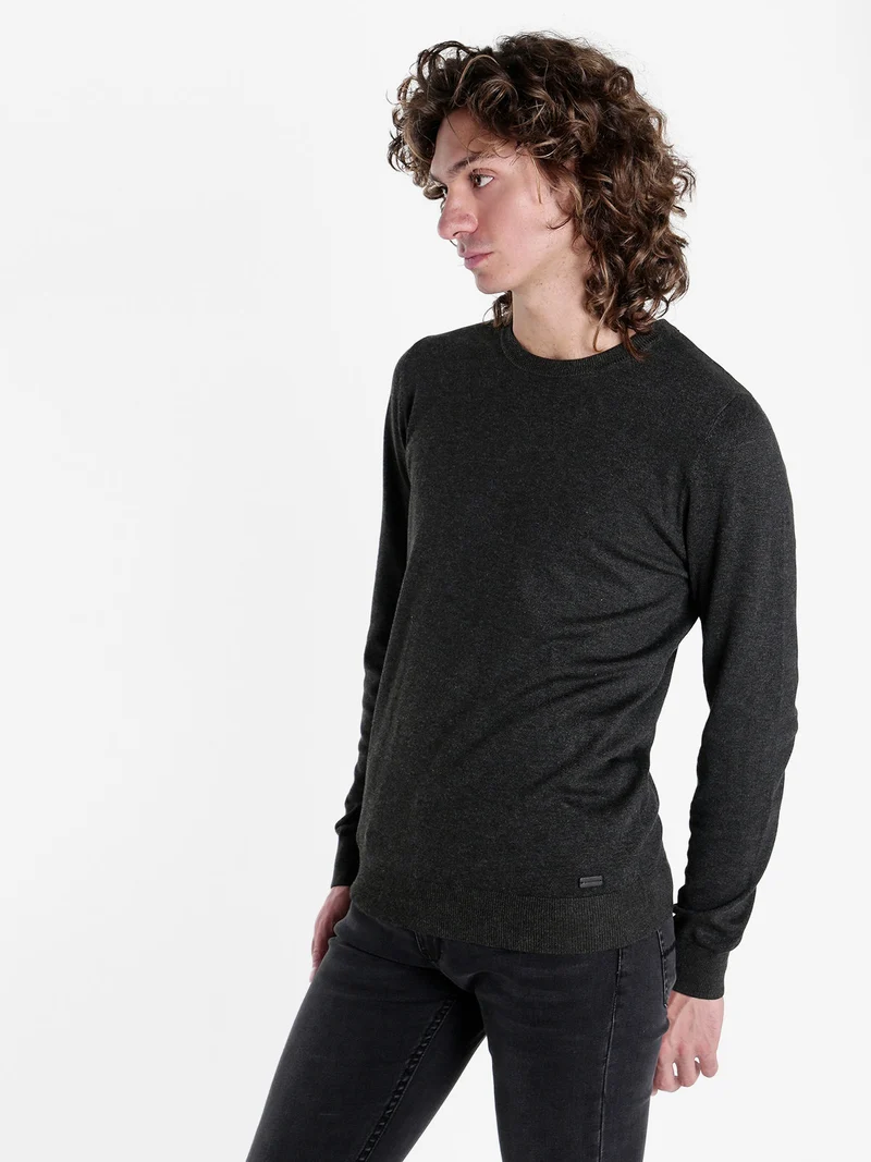 Pullover girocollo da uomo in maglia - antracite