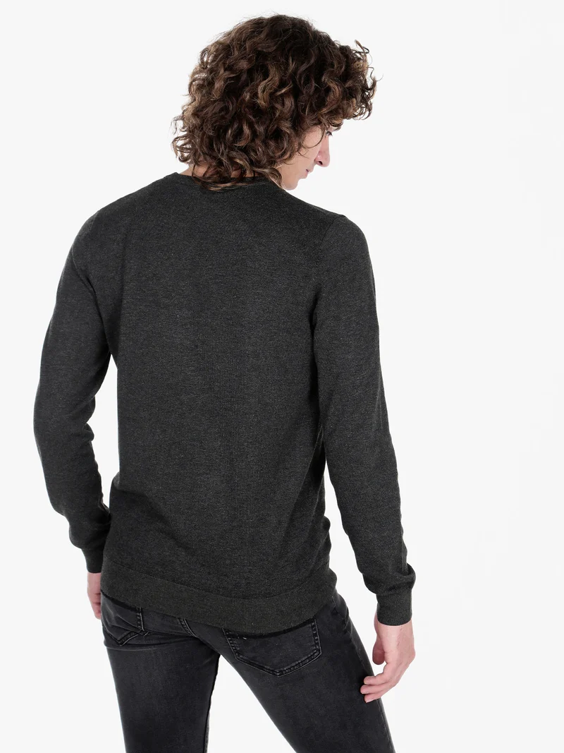 Pullover girocollo da uomo in maglia - antracite