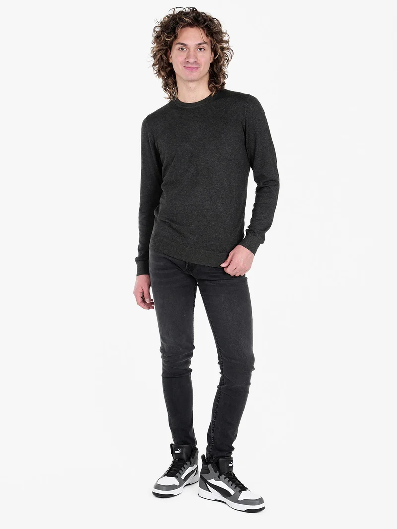 Pullover girocollo da uomo in maglia - antracite