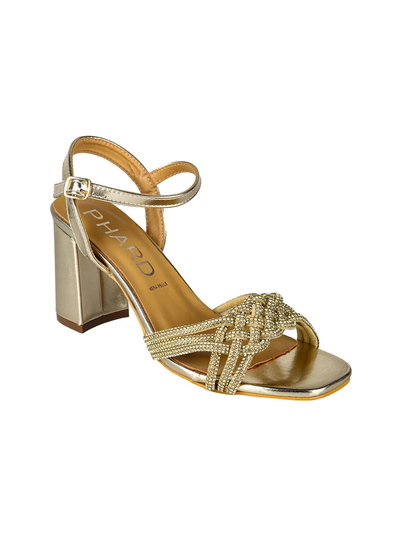 Sandali donna gioiello con tacco largo - platino