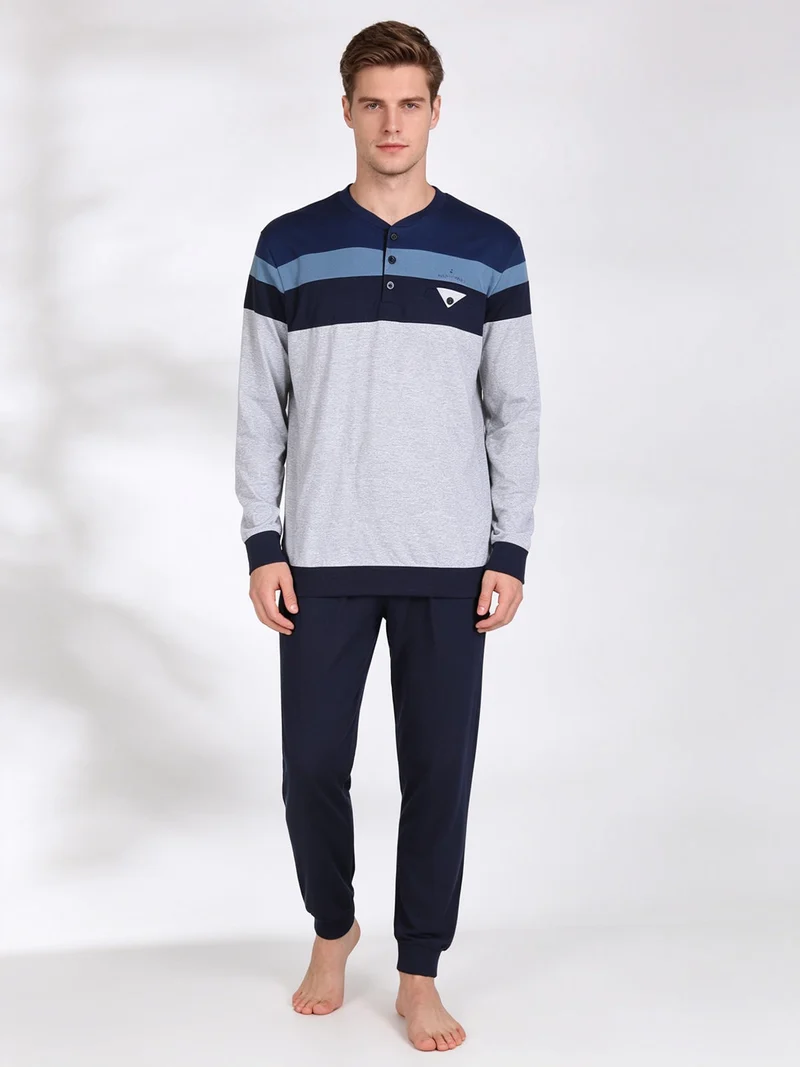 Pigiama lungo da uomo in cotone - grigio