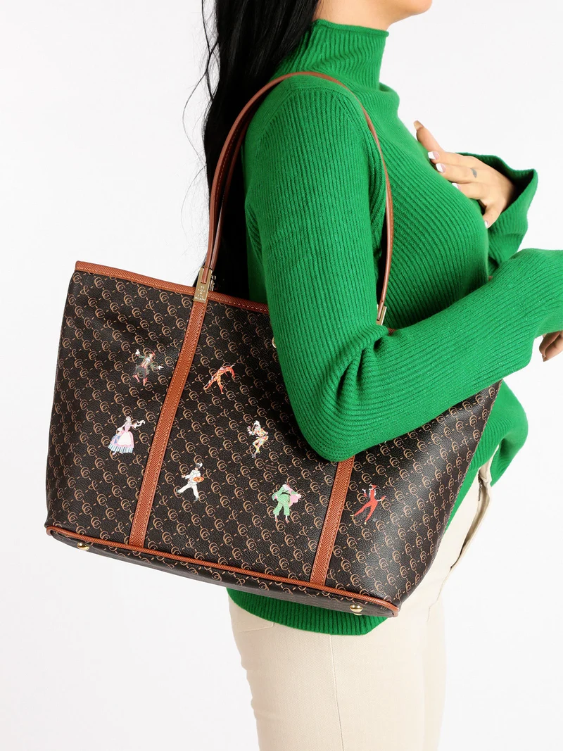 Borsa tote con stampe - moro