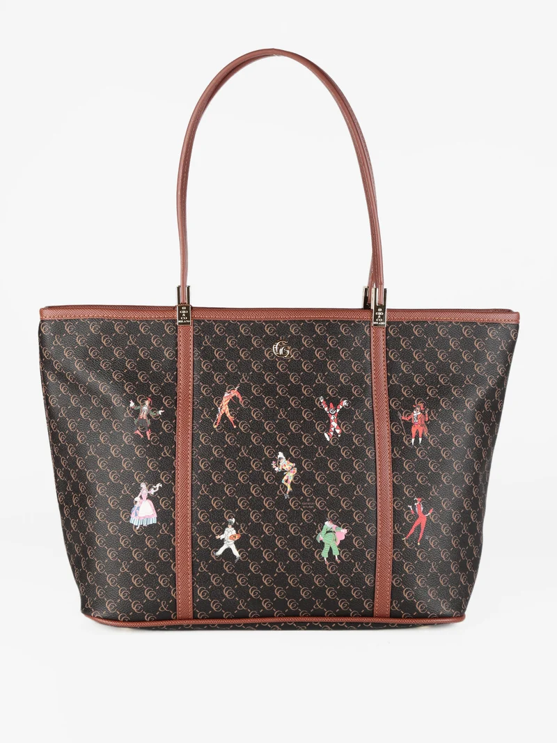 Borsa tote con stampe - moro